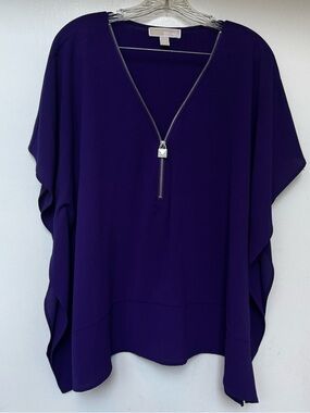 Michael Kors Deep Purple Zip-Front Tunic Caftan Top L/XL